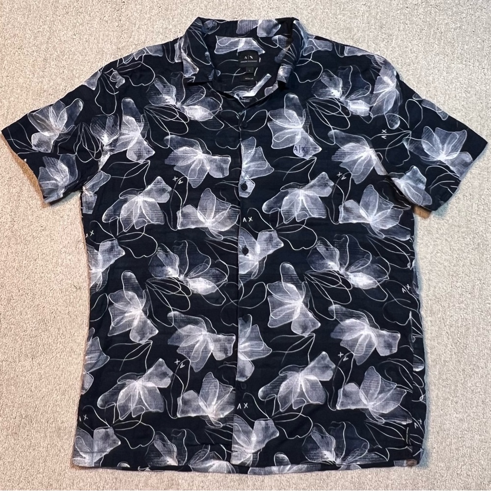 Armani Exchange Blue White Floral Print Button Collar Shirt Men’s Sz.L Reg. A|X